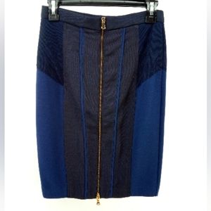 Club Monaco Double Gold Zipper Pencil Bodycon Black Blue Skirt Wool Blend 2